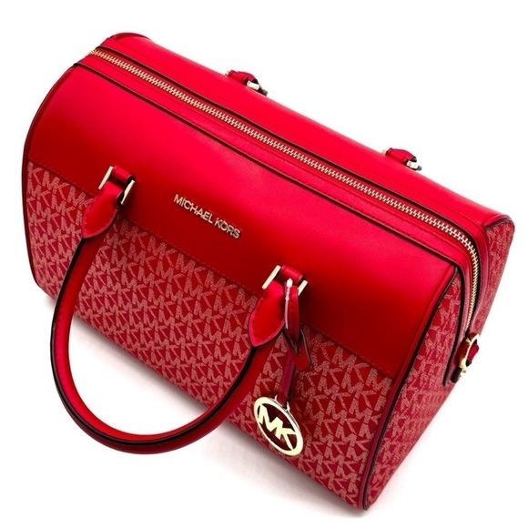 Michael Kors Medium Duffle Satchel Crossbody Bag & Large Double Zip Wallet Red - Picture 8 of 15